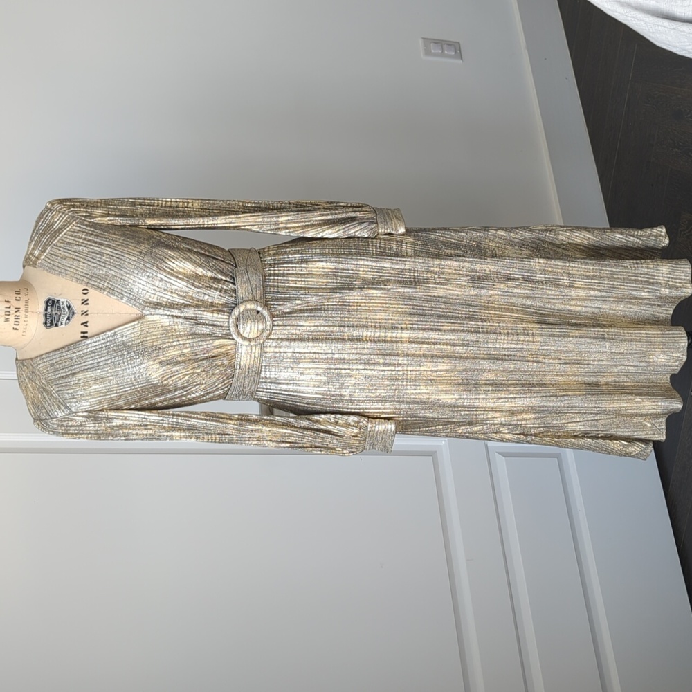 Badgley Mischka gold foiled knit dress